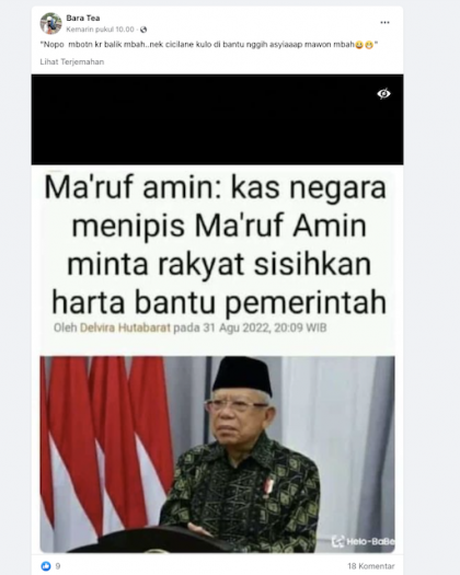 [Cek Fakta] Ma'ruf Amin Minta Rakyat Sisihkan Harta untuk Bantu Kas Negara? Begini Faktanya