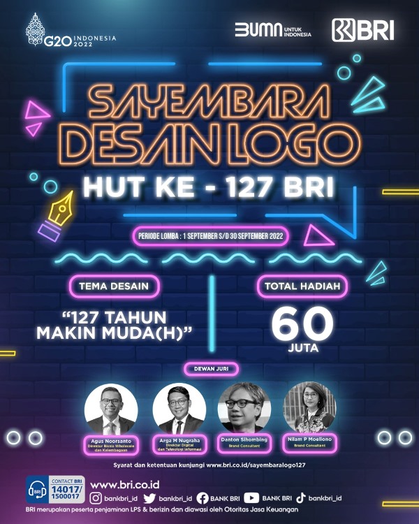 Sayembara Desain Logo HUT ke-127 BRI, Berhadiah Total Rp60 Juta