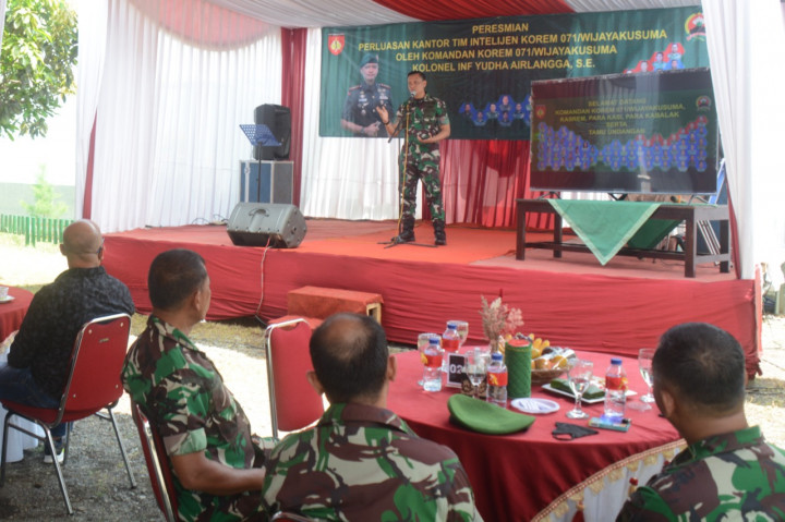 Danrem 071/Wijayakusuma Tekankan Loyalitas dan Soliditas TNI Saat peresmian Kantor Tim Intel Korem