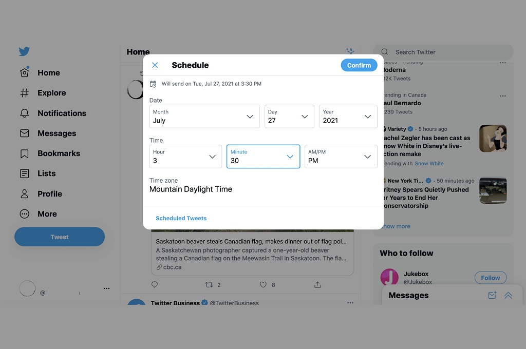 Begini cara untuk menjadwalkan waktu mengunggah konten di Twitter.