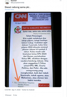 [Cek Fakta] PKI Anggarkan Rp5 Triliun untuk Muluskan Jokowi 3 Periode, Benarkah?