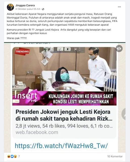 [Cek Fakta] Jokowi Dikabarkan Jenguk Lesti Kejora di Rumah Sakit? Begini Faktanya