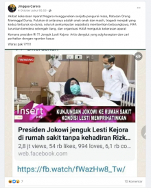 [Cek Fakta] Jokowi Dikabarkan Jenguk Lesti Kejora di Rumah Sakit? Begini Faktanya