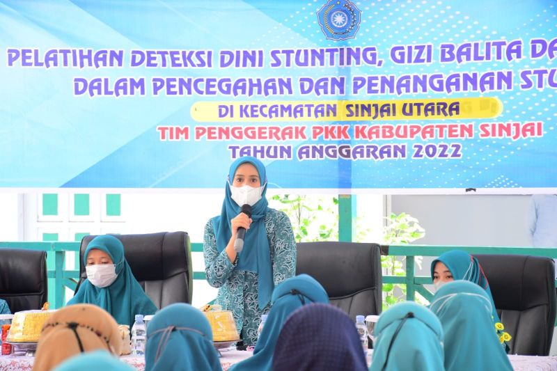 Ketua PKK Sinjai Andi Nurhilda memberikan sambutan pada acara pelatihan kader posyandu untuk penanganan stunting. ANTARA/HO-Pemkab Sinjai.