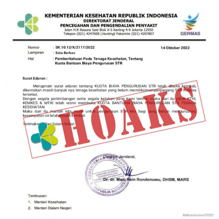 [Cek Fakta] Benarkah Kemenkes Berikan Bantuan Biaya Pengurusan STR Tenaga Kesehatan? Ini Faktanya