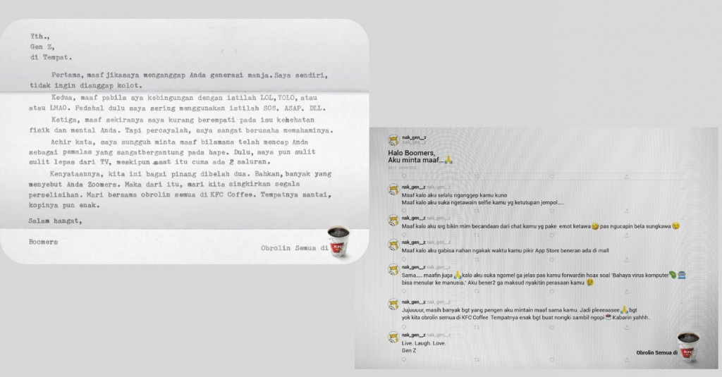 Kampanye ini juga lewat materi print atau cetak yang merupakan transkripsi dari format audio ke format teks dan dipasang di beberapa gerai, media luar ruang, hingga video digital. (Foto: KFC Coffee)