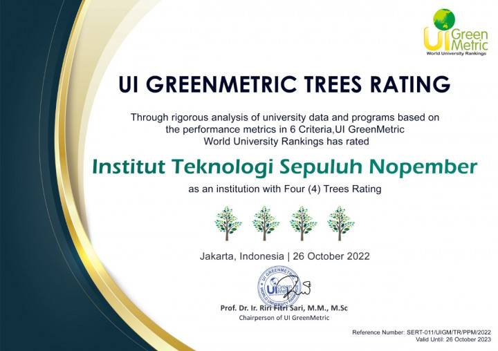 Lagi-Lagi, ITS Raih Skor Tertinggi di Trees Rating UI GreenMetric 2022