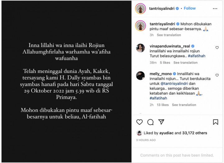 Kabar Duka, Ayah Tantri Kotak Meninggal Dunia