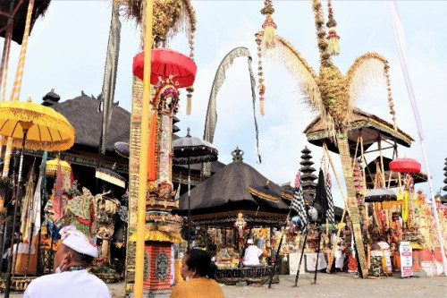 Penjor dalam Upacara Keagamaan Umat Hindu di Pura Ulun Danu Batur. (Foto: Humas Kanwil Kementerian Agama Provinsi Bali)