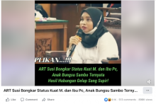 [Cek Fakta] Susi Sebut Anak Bungsu Ferdy Sambo Hasil Hubungan Gelap Putri dan Kuat Maruf? Begini Faktanya