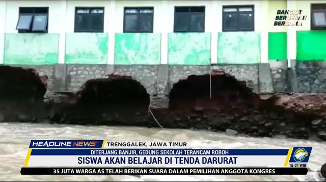 Gedung Sekolah di Trenggalek Terancam Roboh usai Diterjang Banjir