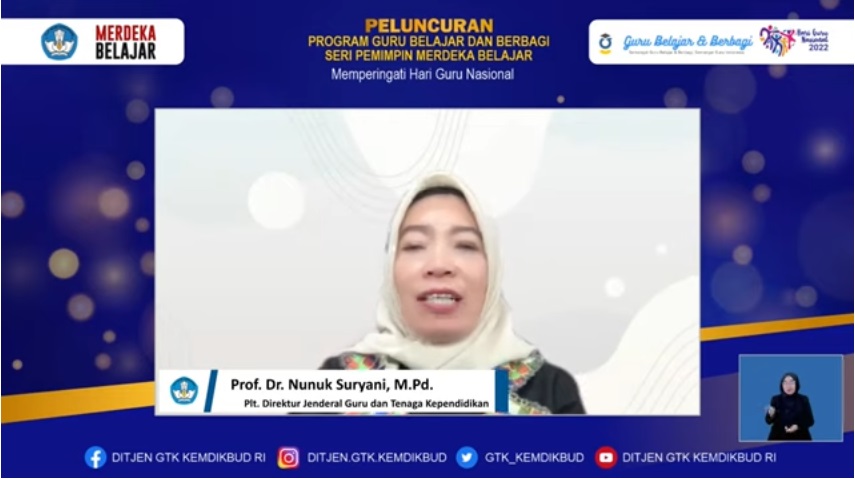 Plt Dirjen Guru dan Tenaga Kependidikan (GTK) Kemendikbudristek, Nunuk Suryani. YouTub Ditjen GTK