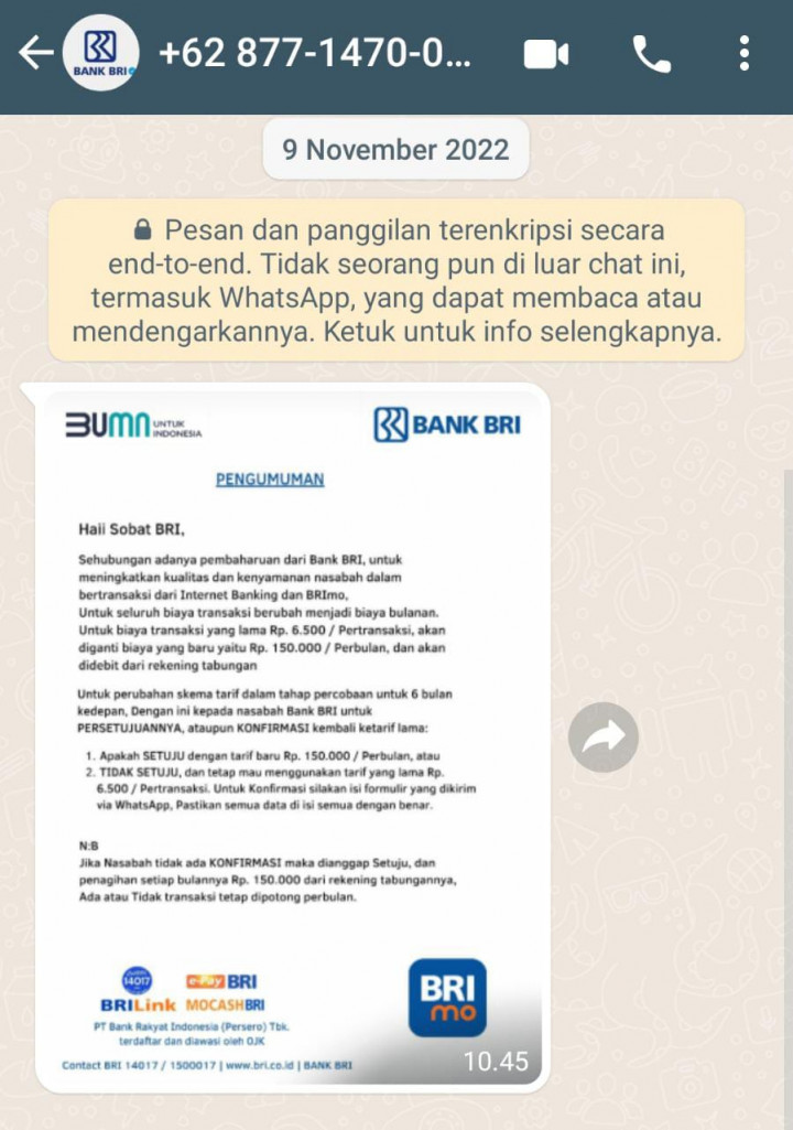 [Cek Fakta] Biaya Transaksi BRI jadi Rp150 Ribu per Bulan? Ini Faktanya