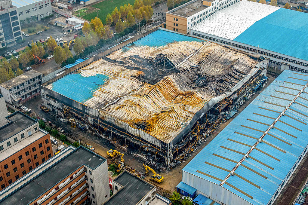 Begini Kondisi Pabrik di Tiongkok Pascakebakaran yang Renggut 38 Nyawa