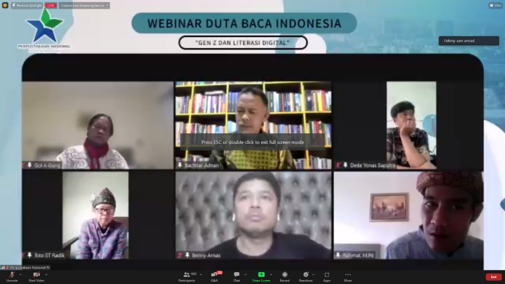 Webinar Gen Z dan Literasi Digital bersama Duta Baca Indonesia (DBI) dan pelaku industri kreatif. (Foto: Istimewa)