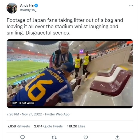 [Cek Fakta] Pendukung Timnas Jepang Sengaja Naruh Sampah di Stadion lalu Dipungut lagi? Ini Faktanya