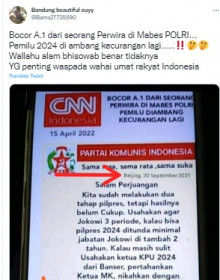 [Cek Fakta] Informasi A1 dari Mabes Polri soal Skenario PKI Muluskan Jokowi 3 Periode? Ini Faktanya