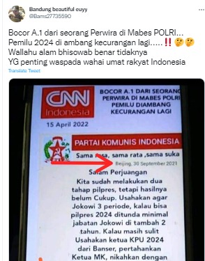 [Cek Fakta] Informasi A1 dari Mabes Polri soal Skenario PKI Muluskan Jokowi 3 Periode? Ini Faktanya