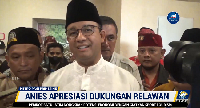 Anies apresiasi dukungan relawan. Foto: Dok/Screenshot Metro TV
