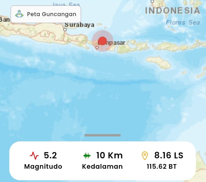 Karangasem Bali Diguncang Gempa Magnitudo 5,2