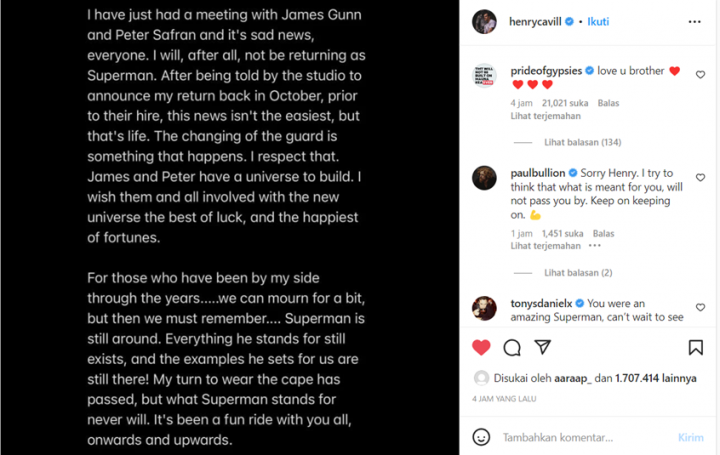 DC Garap Film Baru Superman Tanpa Henry Cavill, Ini Alasannya