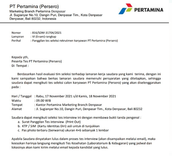 Hati-hati Penipuan, Pengumuman Tes Seleksi Rekrutmen Pertamina Hoaks