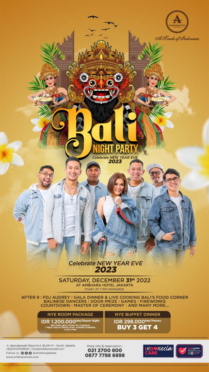 Ambhara Hotel siap mengadakan perayaan pergantian tahun 2023 dengan tema Bali Night Party (Foto:Dok)