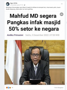 [Cek Fakta] Benarkah Mahfud MD Segera Pangkas Infak Masjid 50 Persen untuk Disetor ke Negara? Cek Faktanya