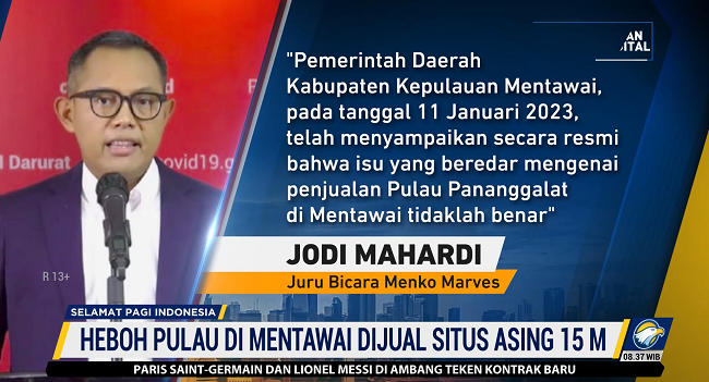 Jubir Menko Marves Bantah Pulau Pananggalat di Mentawai Dijual