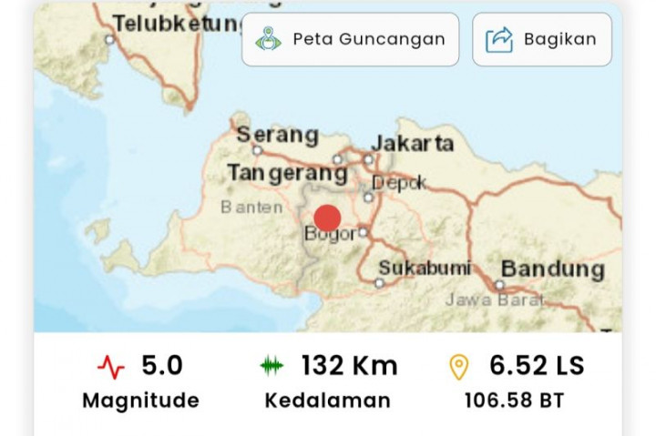 Gempa Magnitudo 5 Mengguncang Kota Bogor