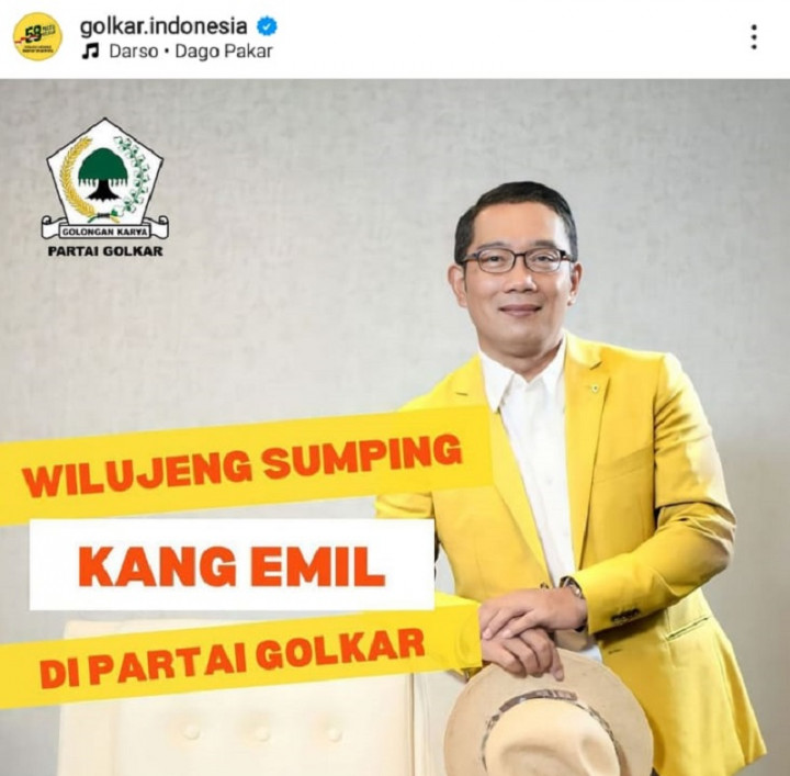 Golkar Bakal Berikan KTA ke Ridwan Kamil Sore Ini