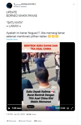 [Cek Fakta] Video Bentrok Suku Dayak dan TKA Tiongkok? Ini Faktanya