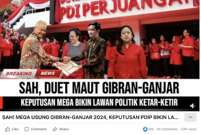 [Cek Fakta] Megawati Usung Gibran-Ganjar pada Pilpres 2024? Begini Faktanya