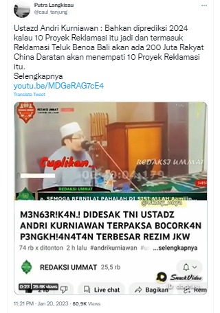 [Cek Fakta] 200 Juta Rakyat Tiongkok akan Tempati 10 Proyek Reklamasi di Indonesia? Ini Faktanya