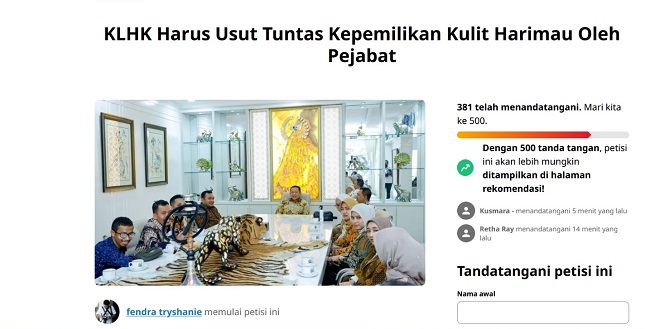 KLHK Didesak Usut Taplak Kulit Harimau Asli Milik Ketua MPR Bamsoet
