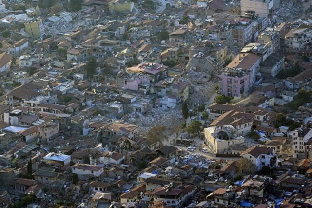 Lokasi terdampak gempa bumi di Antakya, Turki, 20 Februari 2023. (Yasin AKGUL / AFP)