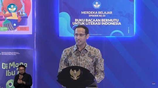 Mendikbudristek Nadiem Makarim saat peluncuran Merdeka Belajar Episode ke-23. DOK YouTube