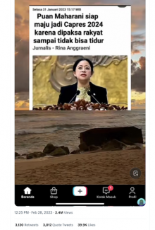 [Cek Fakta] Artikel Puan Maharani tidak Bisa Tidur Diminta Rakyat Nyapres 2024? Ini Faktanya
