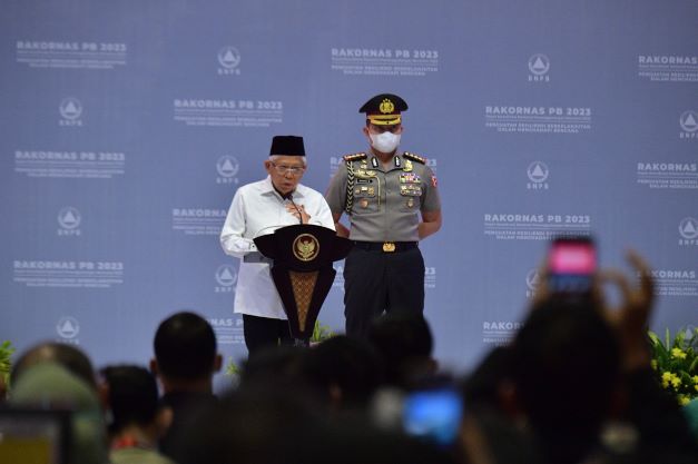 Wakil Presiden Ma'ruf Amin dalam Rakornas Penanggulangan Bencana Alam 2023. Foto BPMI Setwapres
