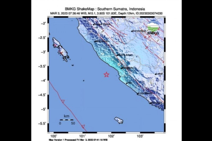Gempa Magnitudo 5,1 Guncang Barat Daya Bengkulu