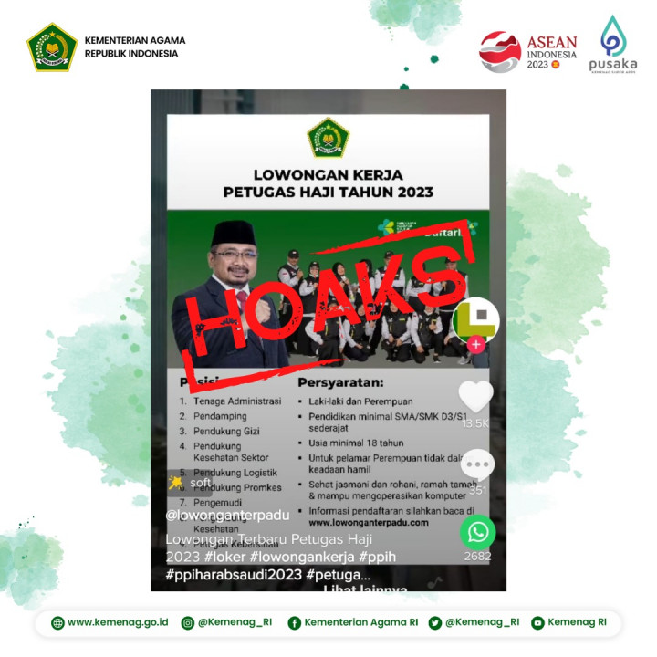 [Cek Fakta] Beredar Kemenag Buka Lowongan Kerja Petugas Haji Tahun 2023? Ini Faktanya
