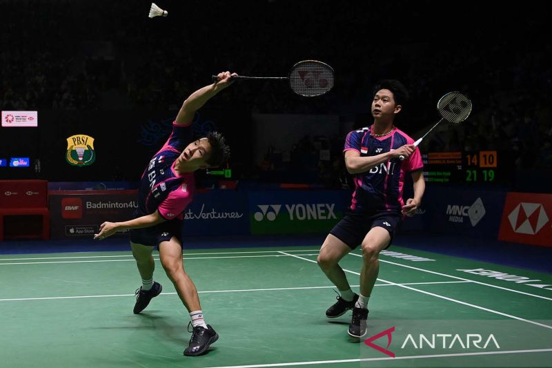 Marcus Fernaldi Gideon/Kevin Sanjaya Sukamuljo. (ANTARA FOTO/Sigid Kurniawan/aww)