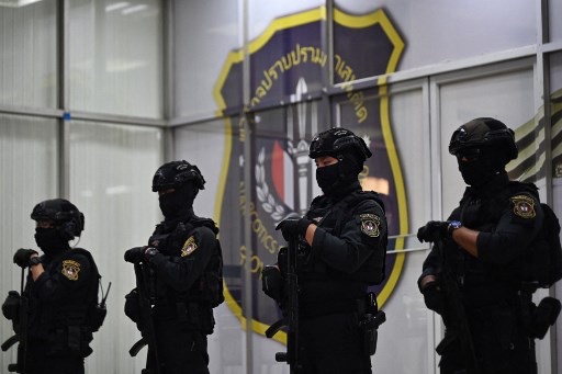 Polisi Thailand dalam sebuah tugas penjagaan. Foto: AFP