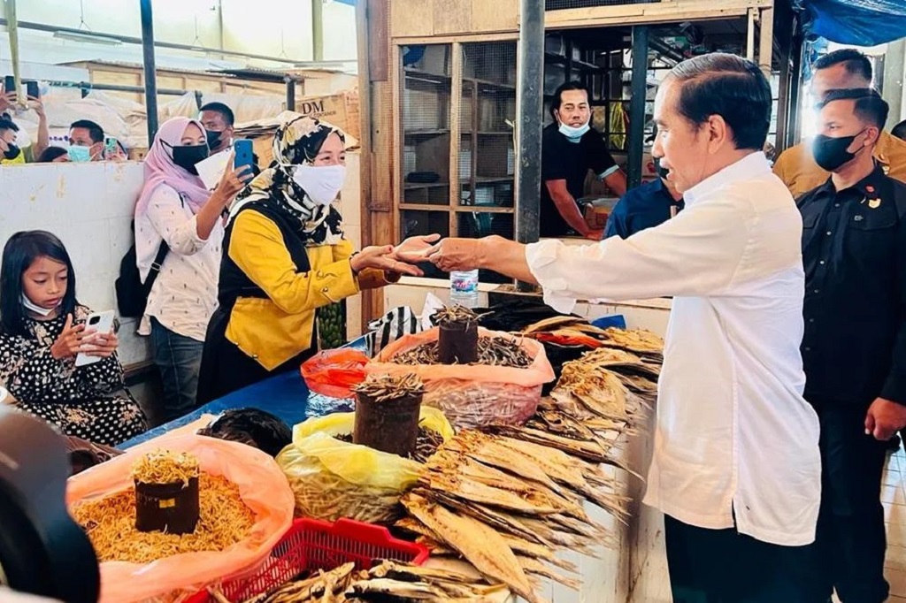Presiden Bagikan Bansos dan Cek Harga Kebutuhan Pokok Pasar Malindungi