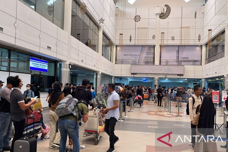  Antrean penumpang di area check ini Bandara Internasional Batam Hang Nadim. Antara/Yude