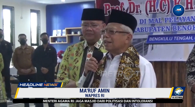 Ma'ruf Amin dalam kunjungan kerjanya ke Bengkulu. Foto: Dok/Screenshot Metro TV