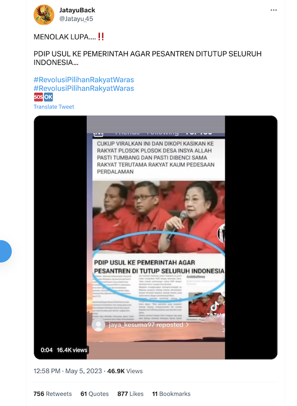 [Cek Fakta] Viral PDIP Usul Pemerintah Tutup Semua Pesantren di Indonesia? Ini Faktanya