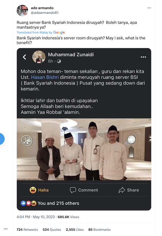 [Cek Fakta] Benarkah Ruangan Server Bank Syariah Indonesia Dirukiah? Ini Faktanya