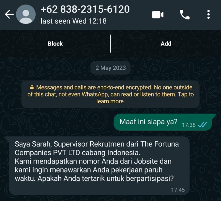 Kenali 6 Ciri Tawaran Kerja Palsu via WhatsApp