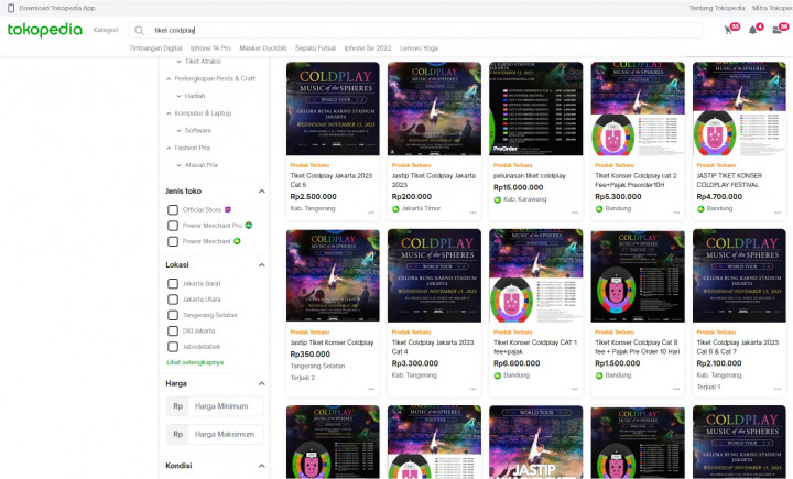 Ludes Dipesan, Tiket Konser Coldplay Dijual di Shopee dan Tokopedia, Segini Harganya